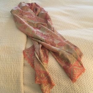 Petrusse silk pink, cream, gray wrap scarf